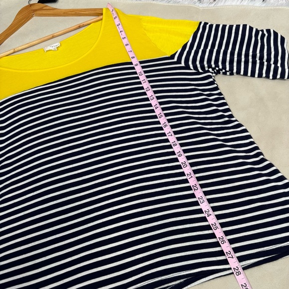 Fig & Olive Plus Size 3X Roll Tab Sleeve Top Navy Blue White Stripe Yellow Shirt - Picture 7 of 13